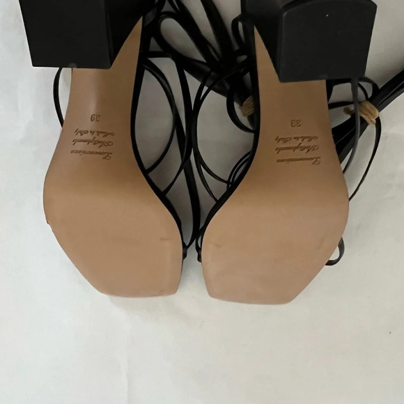 8 By Yoox Lace Up Heel Sandal EU 39, US 9 Black Square Toe Leather NWB - Picture 10 of 10